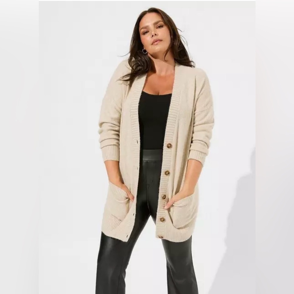 Torrid Cream Cardigan Sweater with Open Front Design